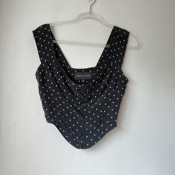 Vanessa Mooney Heather Black & White Polka Dot Bustier Crop Top M - Picture 1 of 5